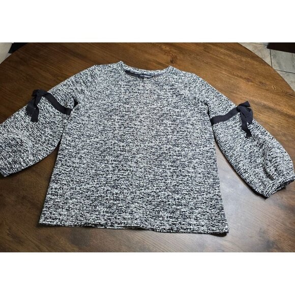 Karl Lagerfeld Paris Womens Black & White Knit Top With Bow Detail On Sleeves Si - Picture 10 of 14